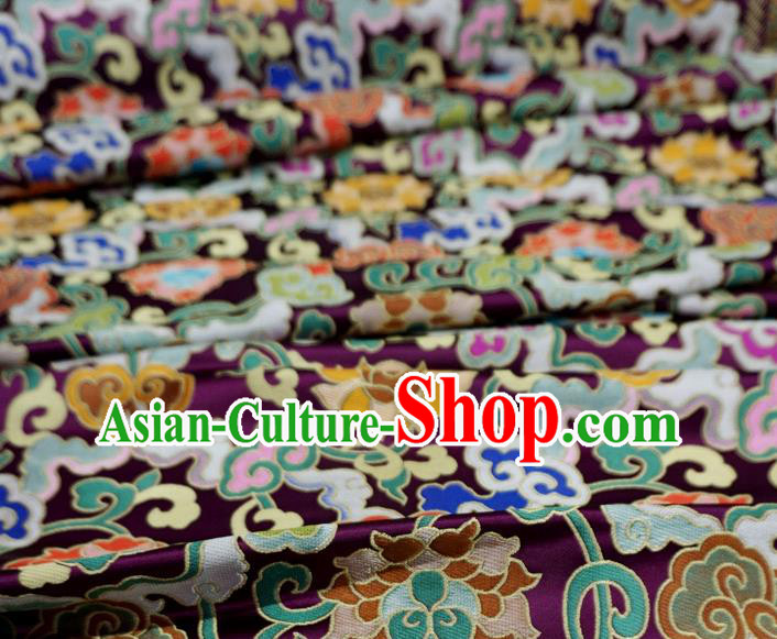 Deep Purple Chinese Tibetan Dress Cloth Classical Lotus Pattern Material Traditional Design Brocade Fabric