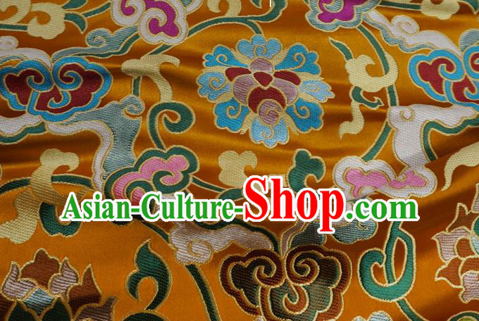 Golden Chinese Classical Rosette Pattern Material Traditional Design Brocade Fabric Tibetan Dress Cloth