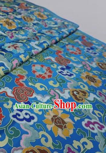 Blue Chinese Traditional Design Brocade Fabric Tibetan Dress Cloth Classical Rosette Pattern Material