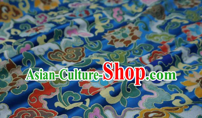 Blue Chinese Traditional Design Brocade Fabric Tibetan Dress Cloth Classical Rosette Pattern Material