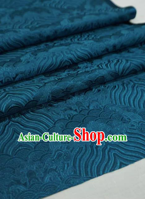 Peacock Blue Chinese Traditional Design Brocade Fabric Ancient Hanfu Cloth Classical Waves Pattern Material