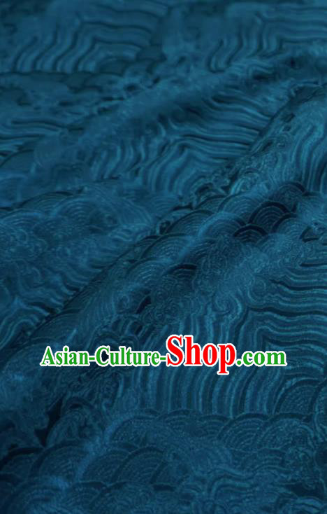 Peacock Blue Chinese Traditional Design Brocade Fabric Ancient Hanfu Cloth Classical Waves Pattern Material