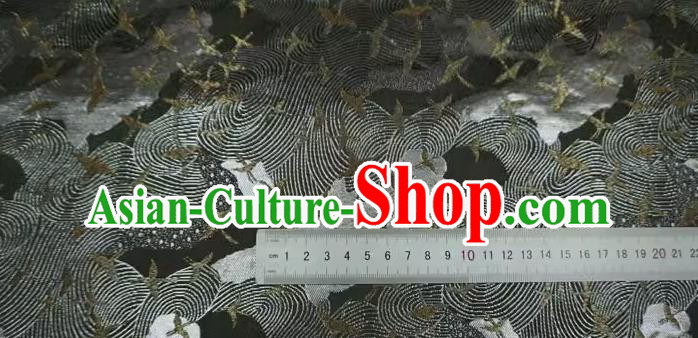 Black Japanese Costume Cloth Classical Birds Pattern Material Traditional Kimono Design Brocade Fabric