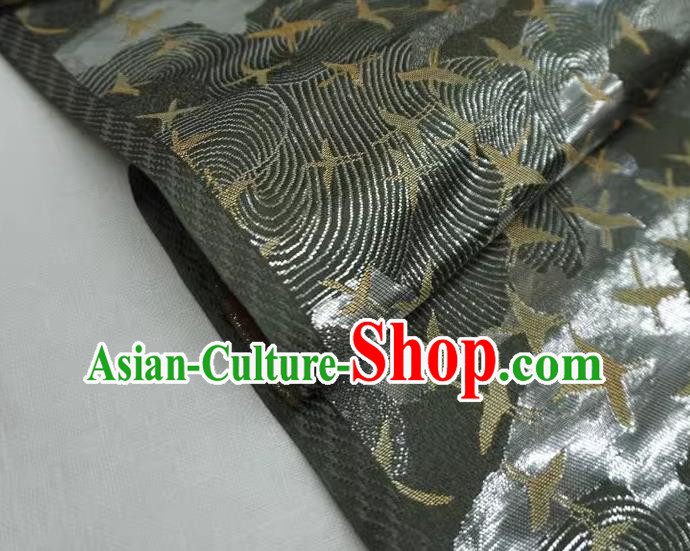 Black Japanese Costume Cloth Classical Birds Pattern Material Traditional Kimono Design Brocade Fabric