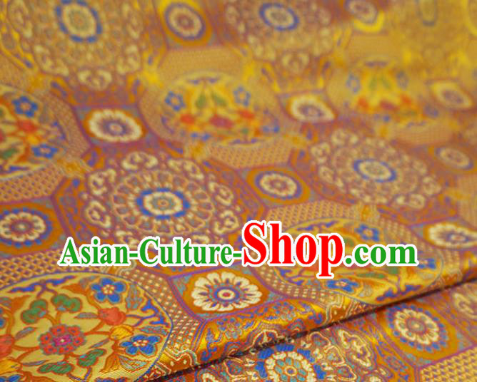 Golden China Tibetan Costume Cloth Classical Rosette Pattern Material Traditional Design Brocade Fabric