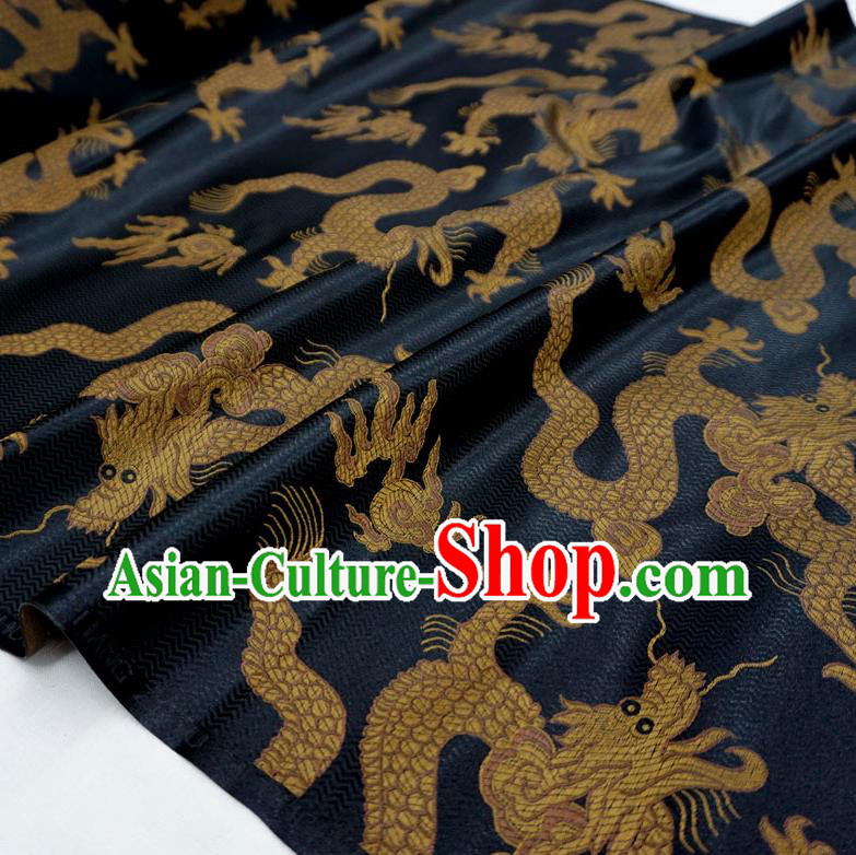 Black China Traditional Design Brocade Fabric Tang Suit Cloth Classical Giant Dragon Pattern Material