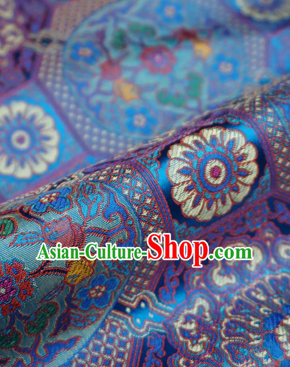 Blue Classical Rosette Pattern Material China Traditional Design Brocade Fabric Tibetan Costume Cloth