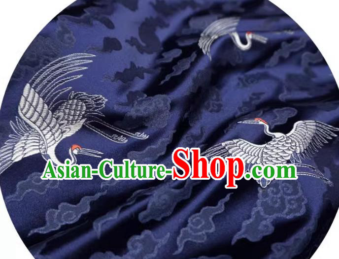 Dark Blue China Traditional Design Brocade Fabric Tang Suit Cloth Classical Cranes Pattern Material