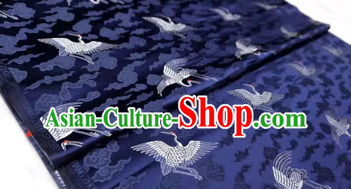 Dark Blue China Traditional Design Brocade Fabric Tang Suit Cloth Classical Cranes Pattern Material