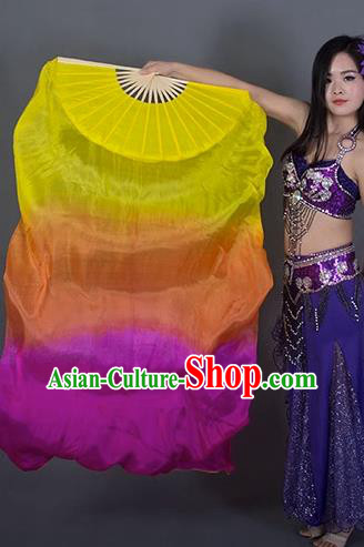Top Belly Dance Long Ribbon Fan Handmade Gradient Pure Silk Fan Classical Dance Fan