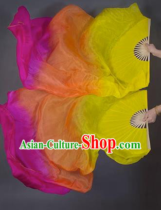 Top Belly Dance Long Ribbon Fan Handmade Gradient Pure Silk Fan Classical Dance Fan