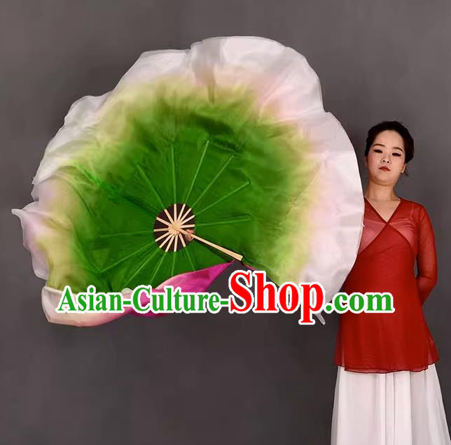 China Classical Dance Fan Lotus Dance Double Sides Fan Handmade 360 Degree Pure Silk Fan