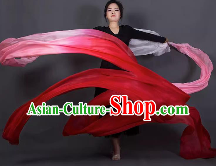 China Flying Apsaras Dance Long Ribbon Fan Handmade Dancing Red Silk Professional Classical Dance Prop