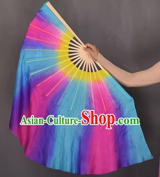 China Yangko Dance Double Sides Fan Handmade Pure Silk Fan Classical Dance Colorful Fan
