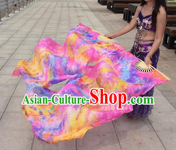 Oriental Dance Long Ribbon Fan Handmade Pure Silk Fan Professional Belly Dance Fan