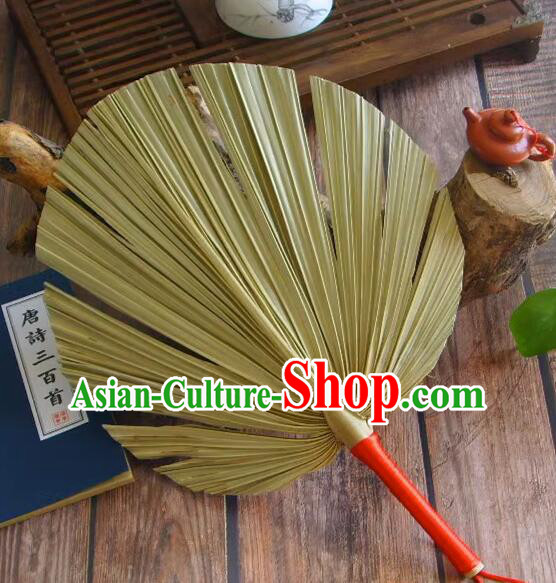 Chinese Buddha Jih Ji Gong Fan Handmade Folk Dance Fan Traditional Cattail Leaf Fan