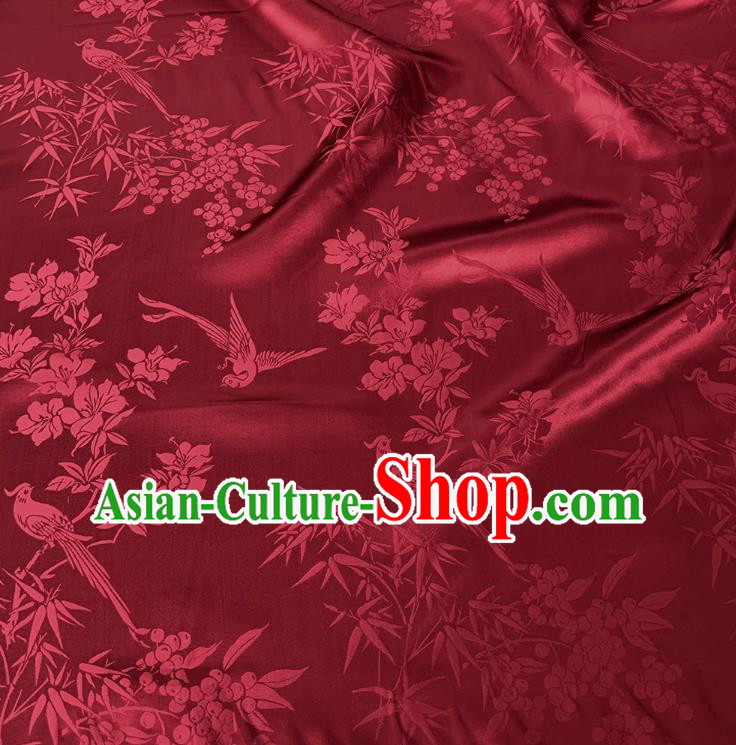 Wine Red Traditional Mulberry Silk Material Jacquard Satin Fabric China Classical Pattern Design Cheongsam Cloth