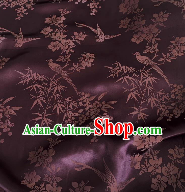 Dark Purple China Jacquard Satin Fabric Classical Pattern Design Cheongsam Cloth Mulberry Silk Material