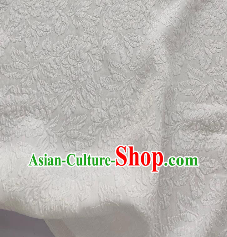 White China Jacquard Crepe Fabric Classical Peony Pattern Material Cheongsam Embossed Cloth Traditional Design Mulberry Silk