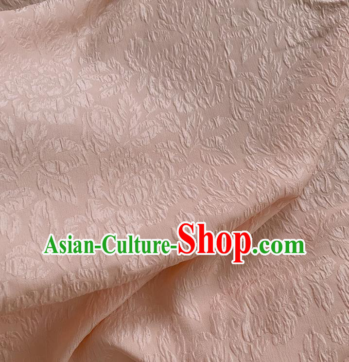 Pink China Traditional Design Mulberry Silk Jacquard Crepe Fabric Classical Peony Pattern Material Cheongsam Embossed Cloth