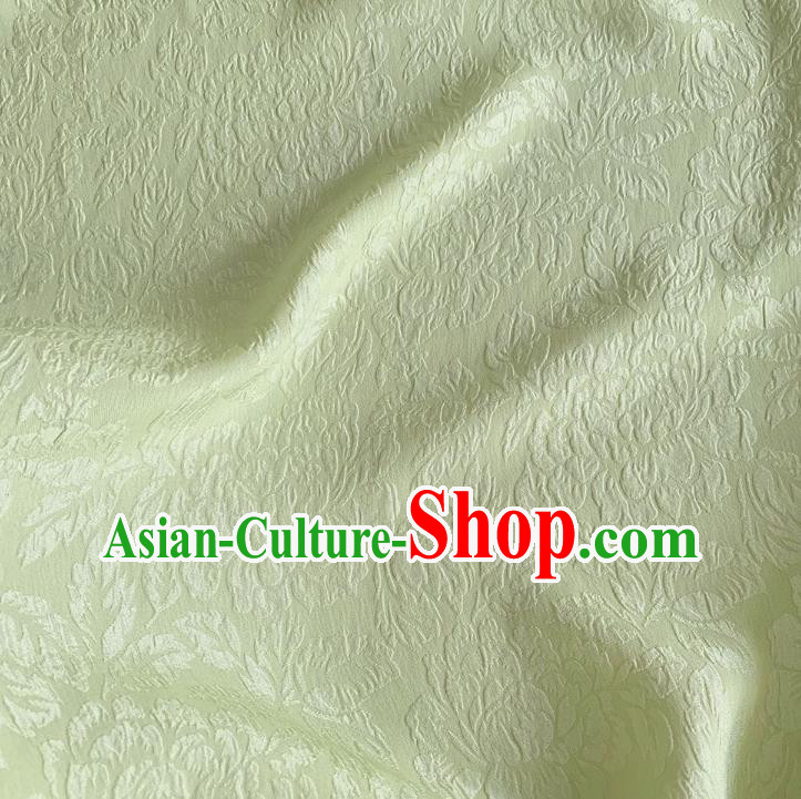 Pea Green China Cheongsam Embossed Cloth Traditional Design Mulberry Silk Jacquard Crepe Fabric Classical Peony Pattern Material