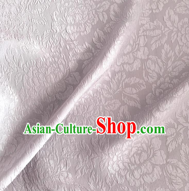 Lilac China Jacquard Crepe Fabric Classical Peony Pattern Material Cheongsam Embossed Cloth Traditional Design Mulberry Silk