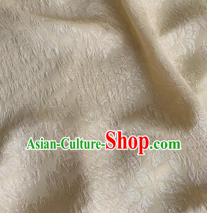 Apricot China Traditional Design Mulberry Silk Jacquard Crepe Fabric Classical Peony Pattern Material Cheongsam Embossed Cloth