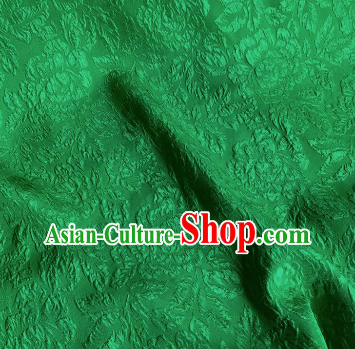 Green China Classical Peony Pattern Cheongsam Material Embossed Cloth Traditional Design Mulberry Silk Jacquard Crepe Fabric