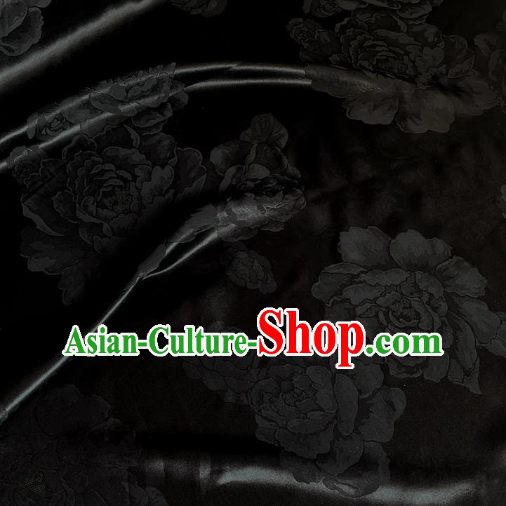 Black China Traditional Peony Design Jacquard Cloth Qipao Mulberry Silk Material Cheongsam Satin Fabric