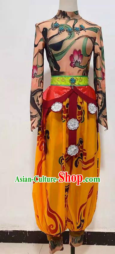 China Dunhuang Flying Apsaras Dance Clothing Stage Performance Costume Classical Dance Yellow Outfit