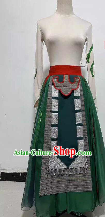 China Woman Solo Dancing Clothing Professional Yi Nationality Stage Performance Costume Classical Dance Green Dress