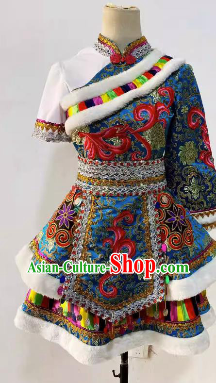Chinese Children Stage Performance Clothing Zang Nationality Dance Dress Tibetan Ethnic Dance Costume