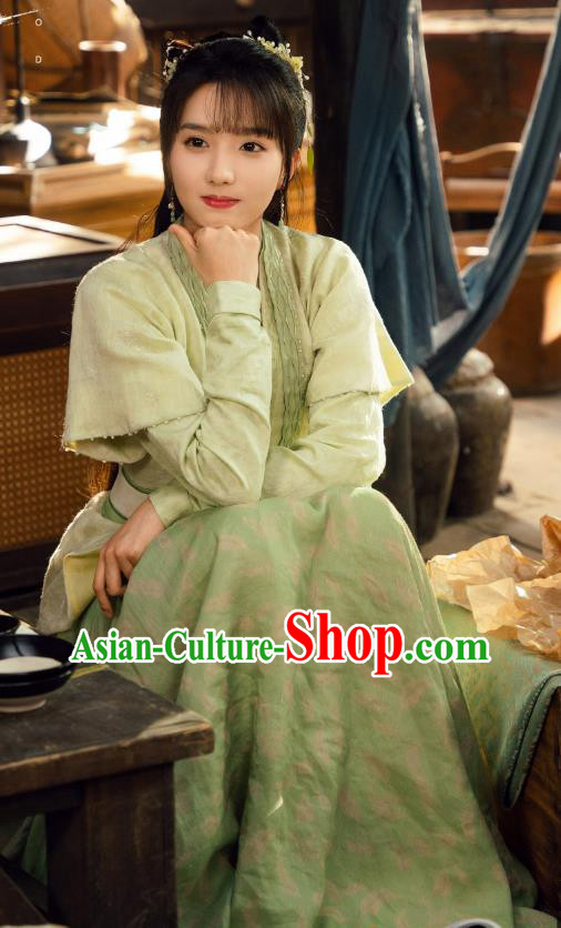 Mystery TV Series Young Blood Swordswoman Pei Jing Green Clothing China Ancient Song Dynasty Young Lady Garment Costumes