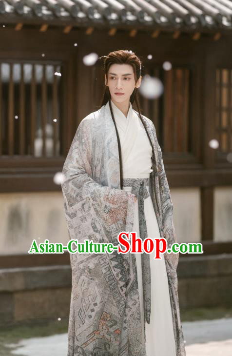 Till The End of The Moon Xianxia Drama Demon Lord Tantai Jin Grey Clothing China Ancient Childe Costumes Complete Set