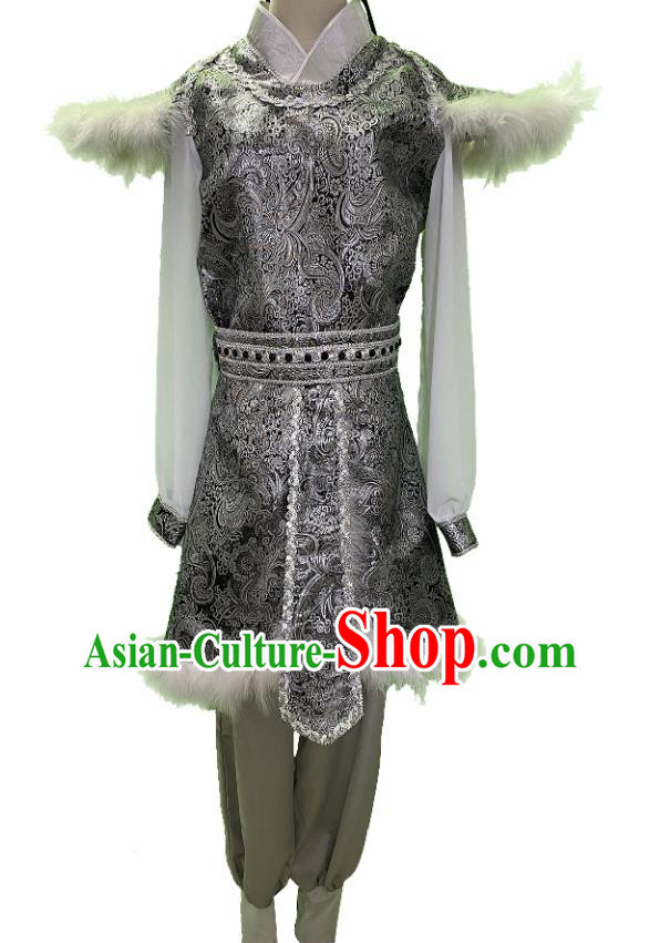 China Male Stage Performance Costume Taoli Cup Dance Competition Clothing Classical Dance Warrior Grey Outfit