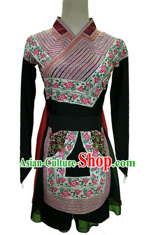 China Folk Dance Black Outfit Woman Solo Stage Performance Costume Classical Dance Embroidered Clothing