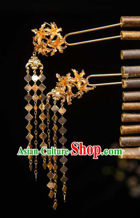 China Ancient Empress Tassel Hairpins Handmade Tang Dynasty Headpieces Hanfu Hair Jewelries