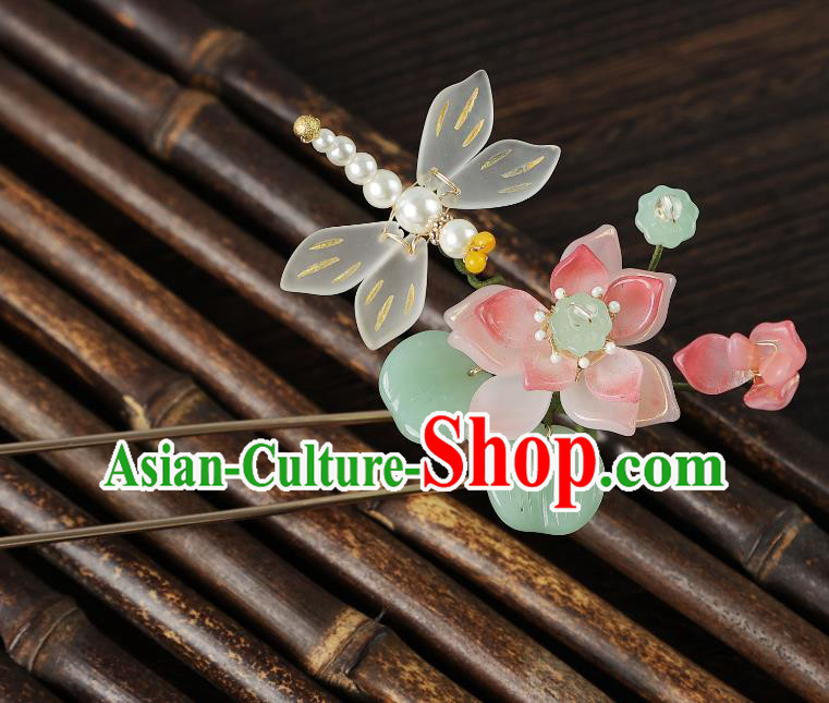 China Ancient Princess Hair Jewelry Handmade Song Dynasty Lotus Dragonfly Hairpin Hanfu Hair Stick