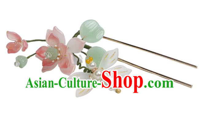 China Ancient Princess Hair Jewelry Handmade Song Dynasty Lotus Dragonfly Hairpin Hanfu Hair Stick
