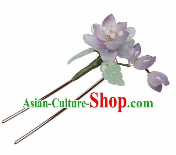 China Hanfu Grass Hair Stick Ancient Princess Hair Jewelry Handmade Song Dynasty Lilac Lotus Hairpin