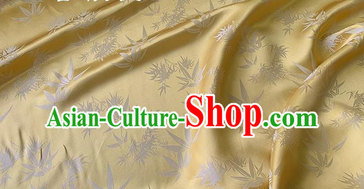 Yellow China Classical Jacquard Mulberry Silk Fabric Cheongsam Brocade Material Traditional Bamboo Leaf Design Silk Cloth