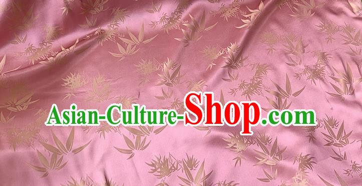 Pink China Classical Bamboo Leaf Design Silk Cloth Traditional Jacquard Fabric Cheongsam Brocade Material