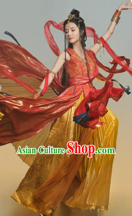 China Ancient Dancing Beauty Dresses Xianxia TV Till The End of The Moon Flying Goddess Chu Huang Replica Clothing
