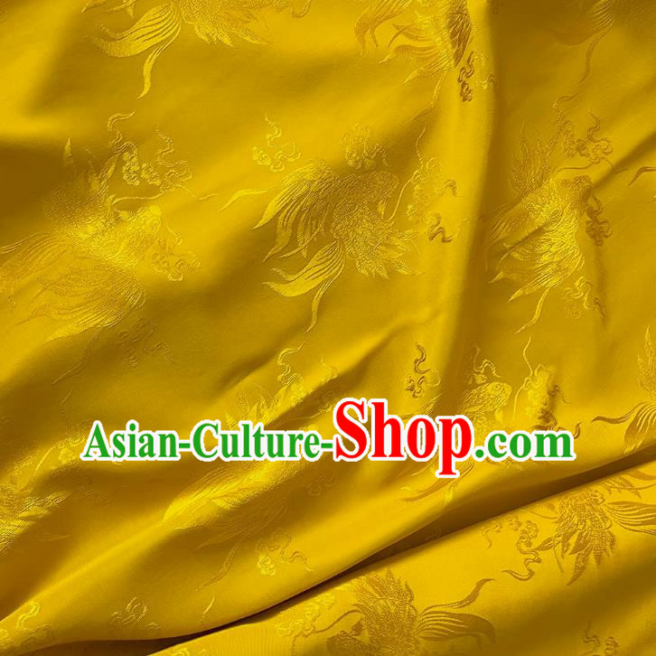 Golden China Cheongsam Brocade Material Classical Carps Design Silk Fabric Traditional Mulberry Silk