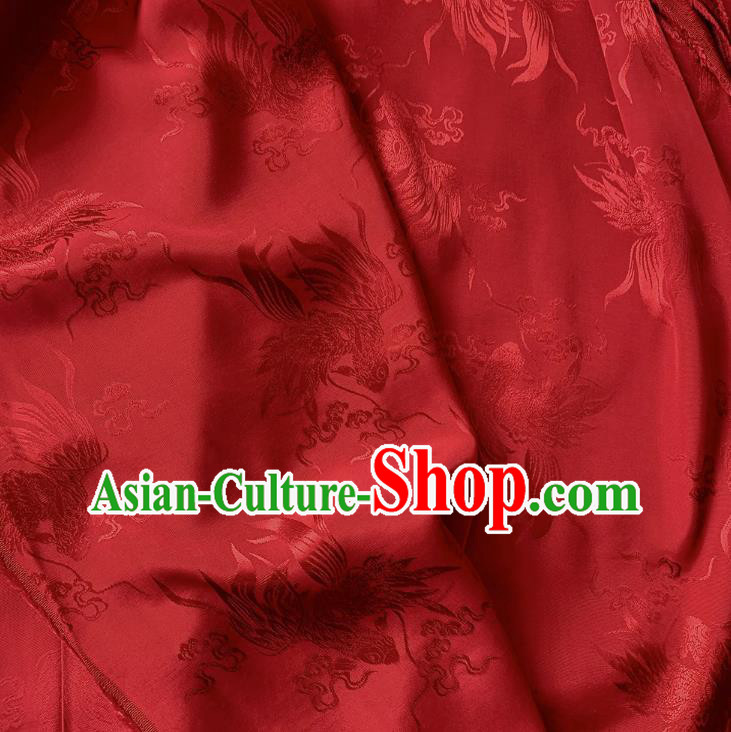 Red China Traditional Mulberry Silk Fabric Cheongsam Brocade Material Classical Carps Design Silk Cloth