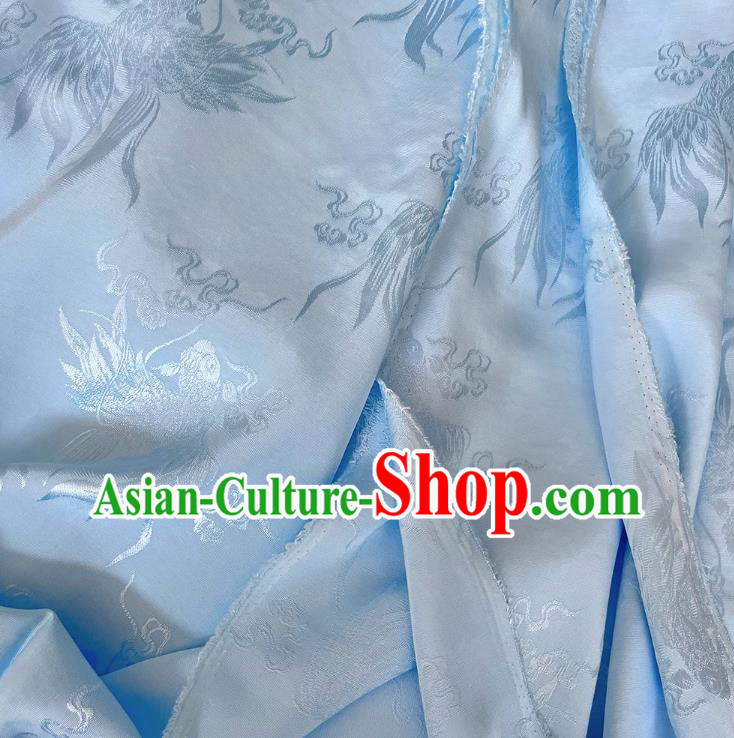 Light Blue China Classical Carps Design Silk Cloth Traditional Mulberry Silk Fabric Cheongsam Brocade Material