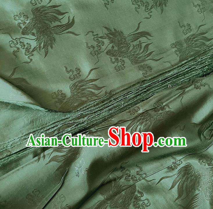 Olive Green China Cheongsam Brocade Material Classical Carps Design Silk Cloth Traditional Mulberry Silk Fabric