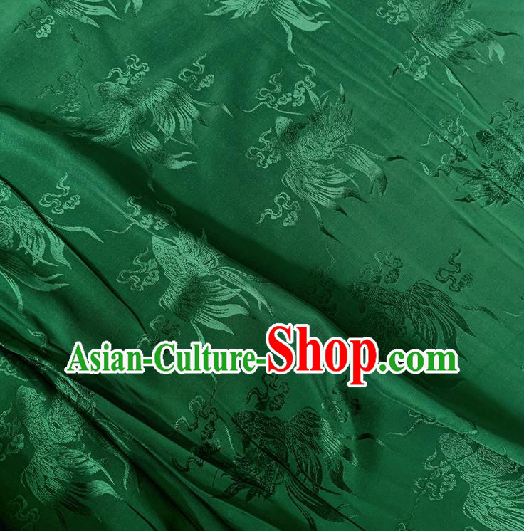 Deep Green China Traditional Mulberry Silk Fabric Cheongsam Brocade Material Classical Carps Design Silk Cloth
