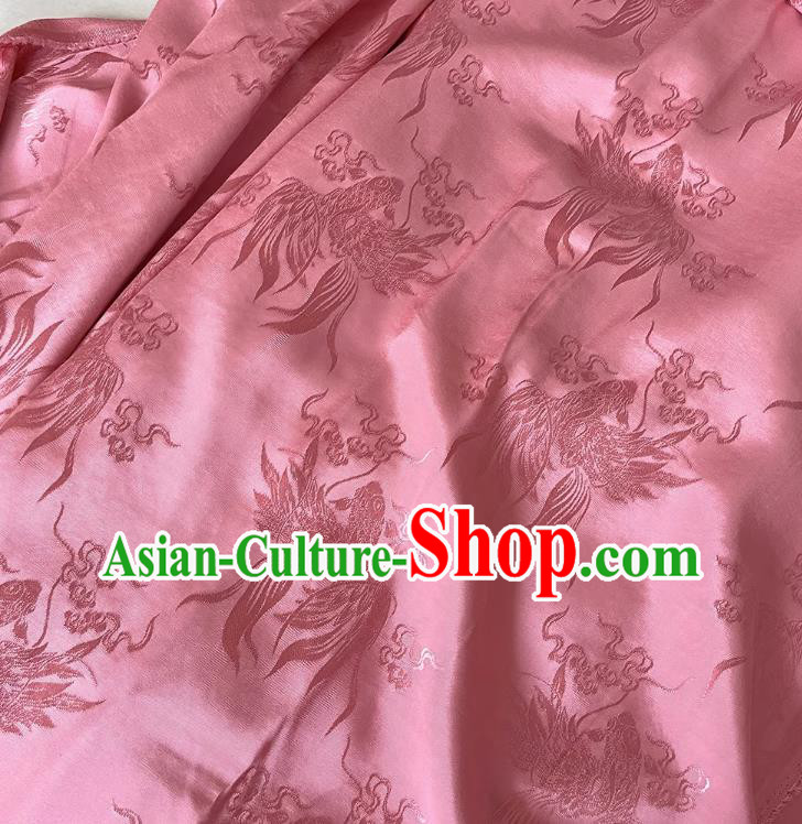 Deep Pink China Traditional Carps Design Silk Cloth Classical Mulberry Silk Fabric Cheongsam Brocade Material