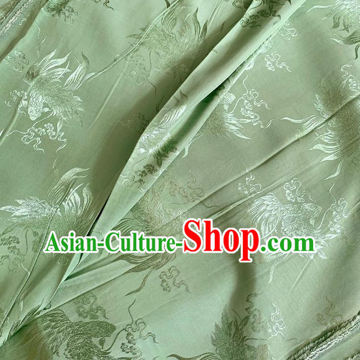 Light Green China Cheongsam Brocade Material Traditional Carps Design Silk Cloth Classical Mulberry Silk Fabric